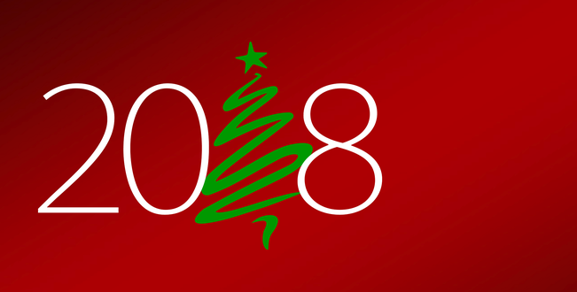 Обои на рабочий стол На красном фоне надпись 2018 с елкой