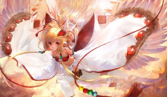 Обои на рабочий стол Длинноволосая девочка с крыльями из игры Granblue Fantasy