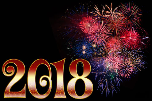 Обои на рабочий стол Цифры 2018 на фоне салюта