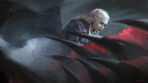 Обои на рабочий стол Daenerys Targaryen / Дейнерис Таргариен на драконе из сериала Игра престолов / Game of Thrones