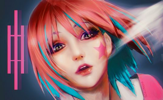 Обои на рабочий стол Девушка с звездочкой на щеке, by SOZOMAIKA