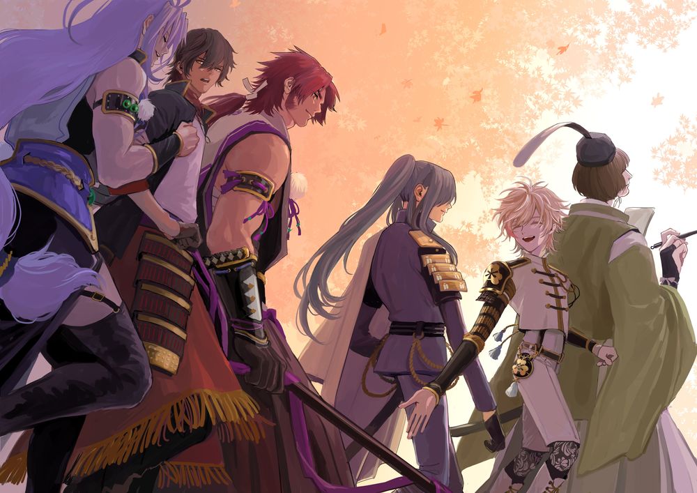 Обои для рабочего стола Juzumaru Tsunetsugu, Ookurikara, Ishikirimaru и др. персонажи из игры и аниме Touken Ranbu / Танец мечей