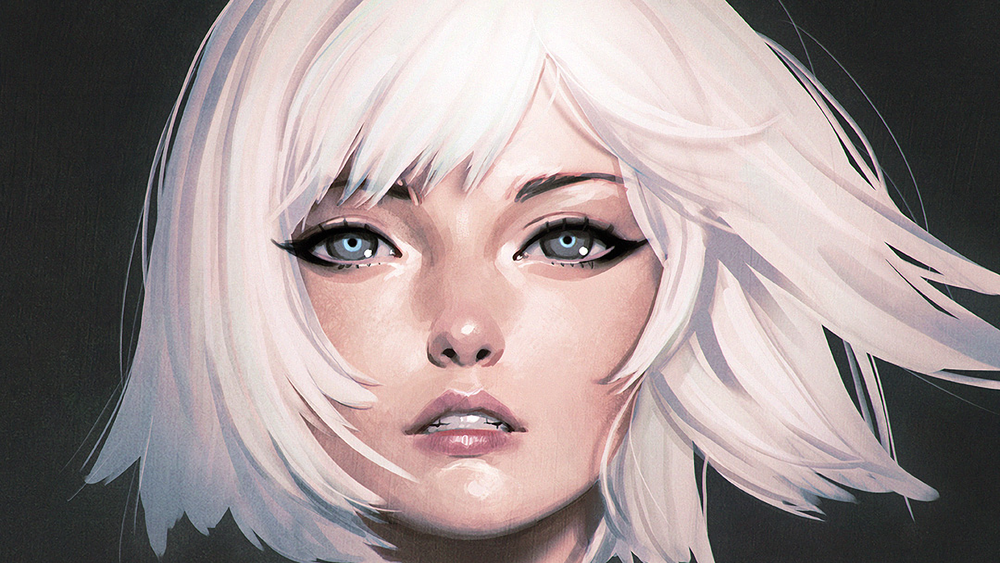 Обои для рабочего стола Белокурая девушка с серыми глазами, by Ilya Kuvshinov