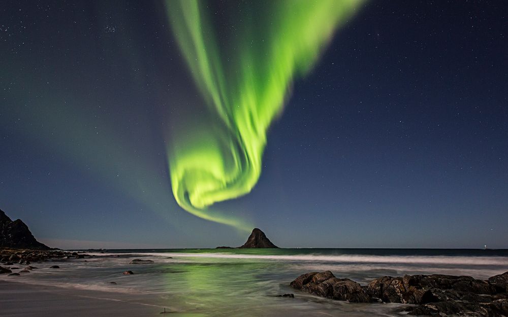 Обои для рабочего стола Северное сияние на острове Andоya, Norway / Андоя, Норвегия, фотограф Frank Olsen