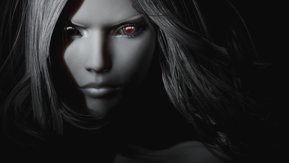Лицо вампира в темноте - векторный рисунок