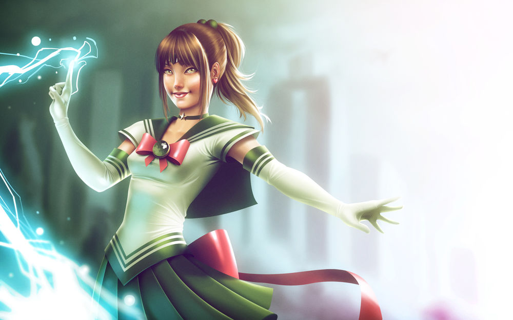 Обои для рабочего стола Sailor Jupiter / Сейлор Юпитер из аниме Красавица-воин Сейлор Мун / Bishoujo Senshi Sailor Moon, by lenadrofranci