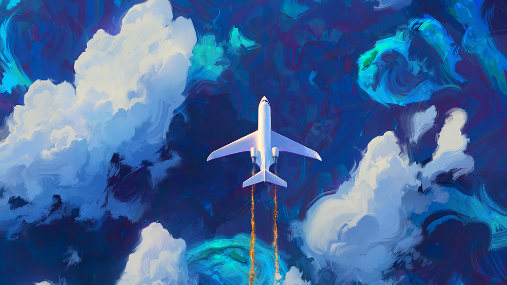 Самолет в небе арт