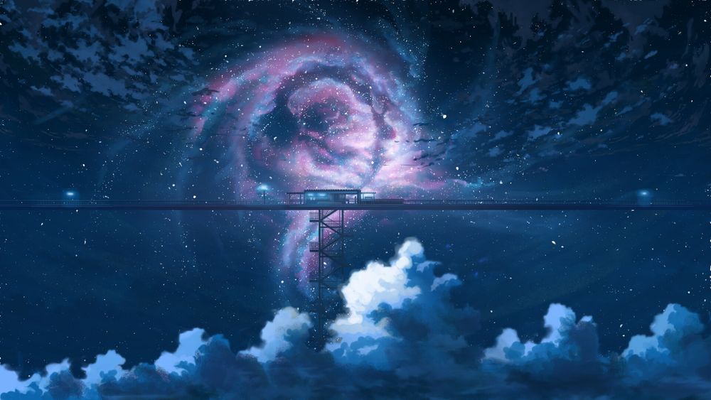 Обои для рабочего стола Железнодорожная станция высоко в небе, by K. Hati