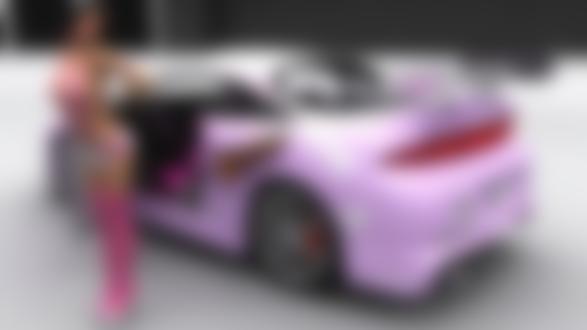Обои для рабочего стола Девушка в розово-белом стоит у спортивного Mitsubishi Eclipse / Мицубиси Эклипс