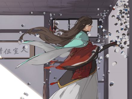 Обои на рабочий стол Yamato No Kami / Ямато но Ками открывает дверь из игры Touken Ranbu / Танец мечей