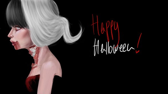 Обои на рабочий стол Вампир с кровью на губах (Happy Halloween / Счастливого Хеллоувина)