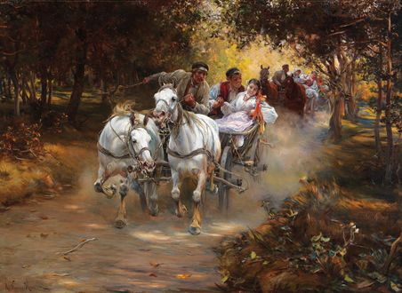 Обои на рабочий стол Сельский свадебный кортеж, живопись, художник Alfred Kowalski-Wierusz