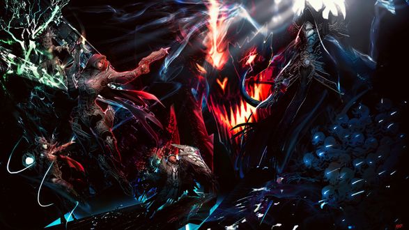 Обои на рабочий стол Битва героев игры Diablo III с монстрами