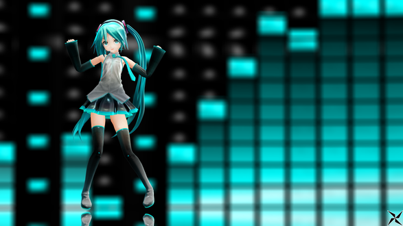 Обои на рабочий стол Vocaloid Hatsune Miku / вокалоид Хатсуне Мику танцует на фоне эквалайзера