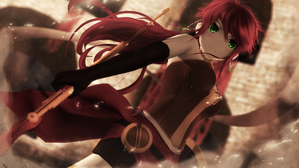 Обои на рабочий стол Pyrrha Nikos / Пирра Никос из аниме RWBY / Красный, Белый, Черный, Желтый, by sculp2