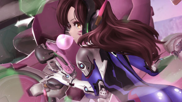 Обои на рабочий стол D. VA / Ханна Сон из игры Overwatch / Дозор, by sculp2