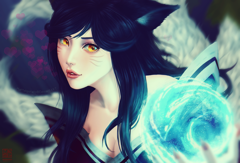 Обои на рабочий стол Ahri / Ари из игры League of Legends / Лига Легенд, by MattehPotato