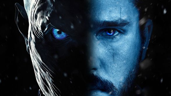 Обои на рабочий стол Комбинированное лицо Jon Snow / Джона Сноу и White Walker / Белого ходока из сериала Игра престолов / Game of Thrones