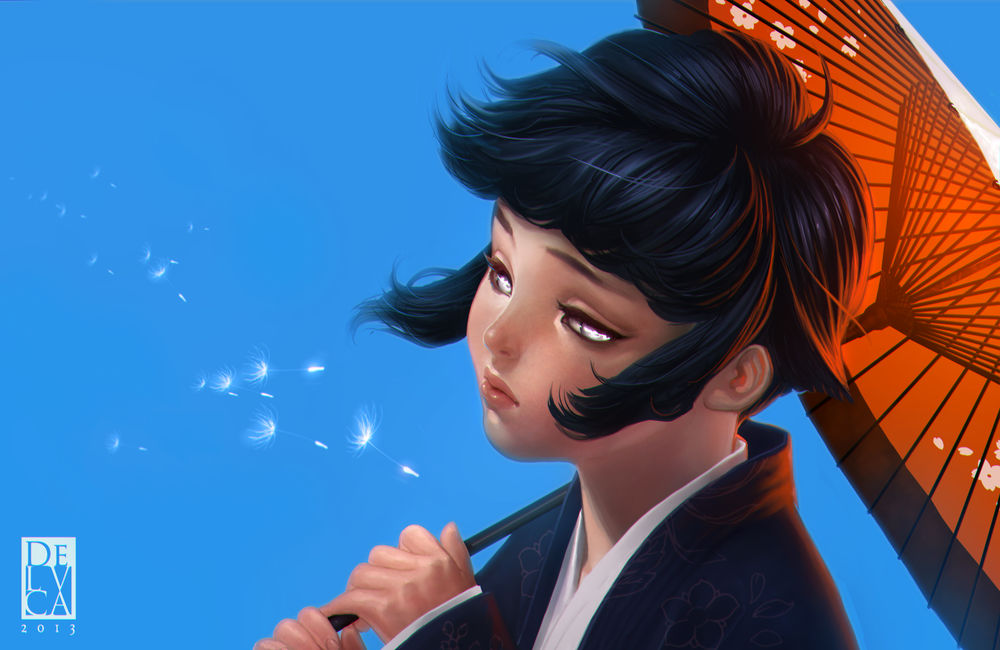 Обои для рабочего стола Hinata Hyuga / Хината Хьюга с красным зонтом из аниме Наруто / Naruto, by antoniodeluca