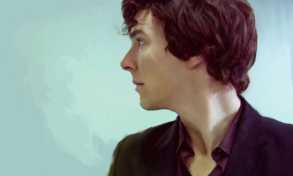 Обои для рабочего стола Benedict Cumberbatch / Бенедикт Камбербэтч в роли Шерлока Холмса / Sherlock Holmes из телесериала Sherlock / Шерлок, by Nadia-Ch