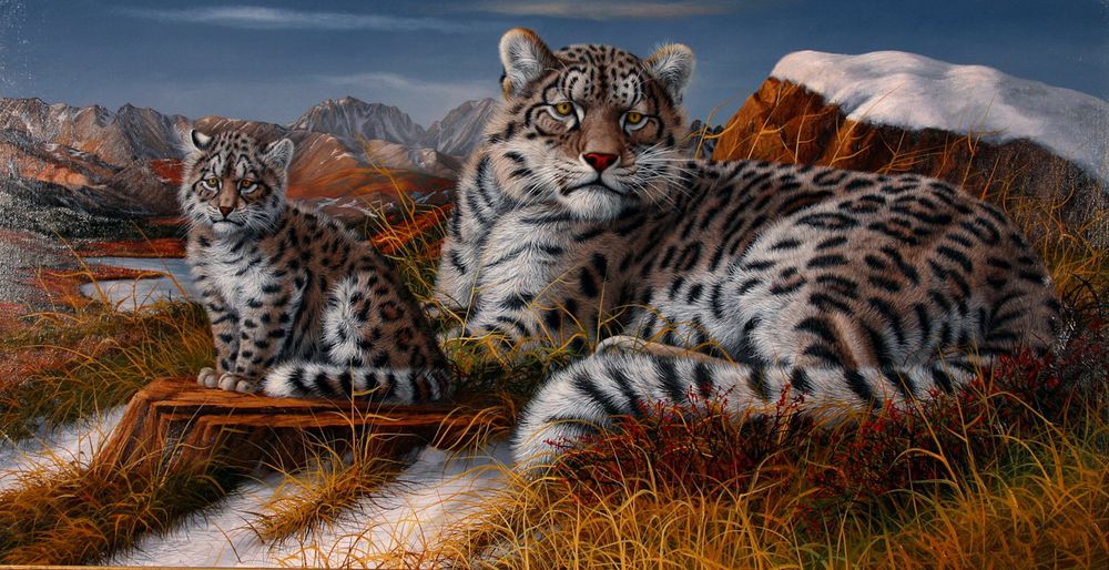Обои для рабочего стола Тигрица с тигренком отдыхают на природе