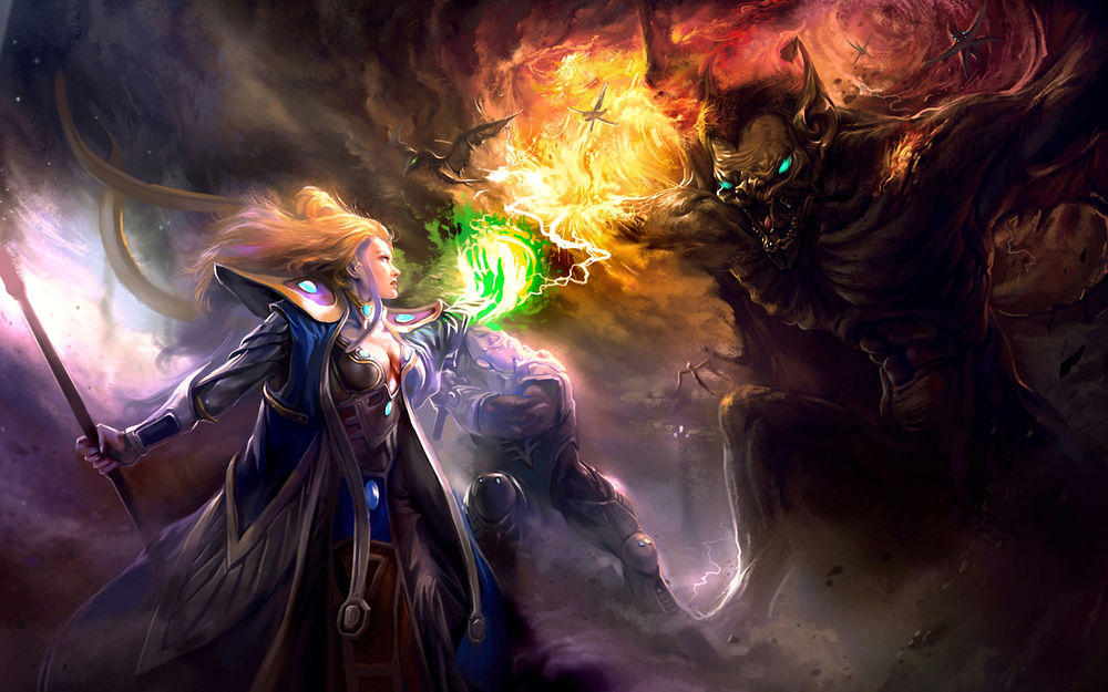 Обои для рабочего стола Битва героев игры League of Legends / Лига Легенд с монстром