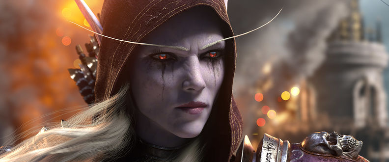 Обои на рабочий стол Sylvanas Windrunner / Сильвана Ветрокрылая с огнем в глазах, из игры World of Warcraft / Мир военного ремесла