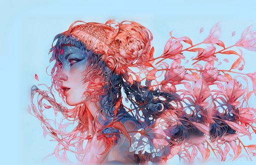 Обои на рабочий стол Красивый портрет девушки с цветами, by Valentina Remenar