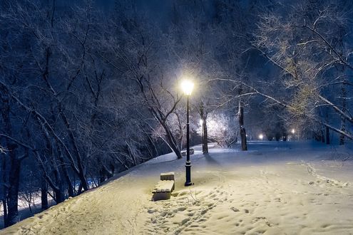 Обои на рабочий стол Зимний вечер в парке, Череповец, Россия, фотограф Viacheslav Direnko
