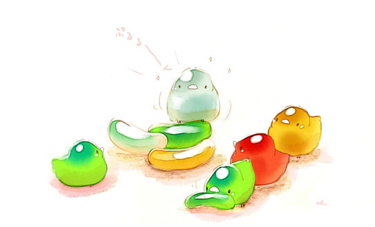 Обои на рабочий стол Разноцветные птички и фруктовый мармелад
