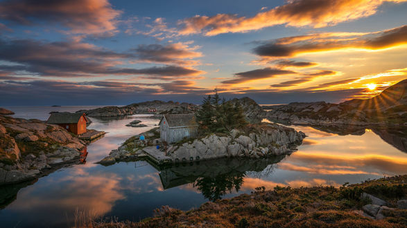 Обои на рабочий стол Закат над заливом в Норвегии / Norway, фотограф Bjоrn Peder Bjоrkeland