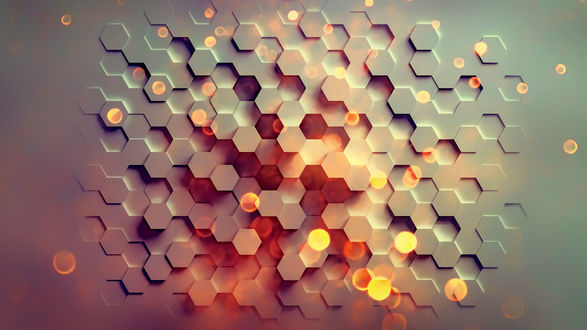 Обои на рабочий стол Hexagon / Шестиугольники на светлом фоне с бликами