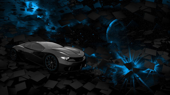 Обои на рабочий стол BMW M9 Concpet Car на черных квадратах, на фоне космического пространства