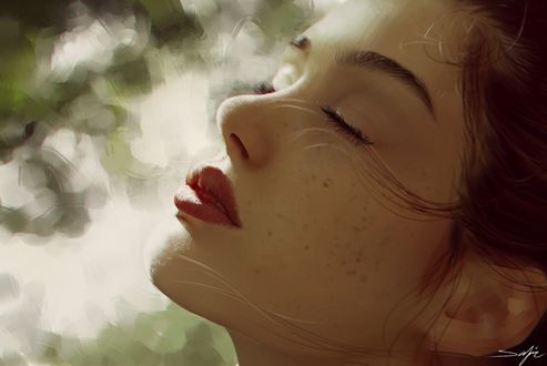 Обои на рабочий стол Девушка с закрытыми глазами, by Sofie B