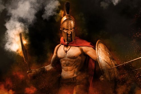 Обои на рабочий стол Царь Leonid / Леонид в бою, из игры 300: March to Glory / 300: Марш к славе