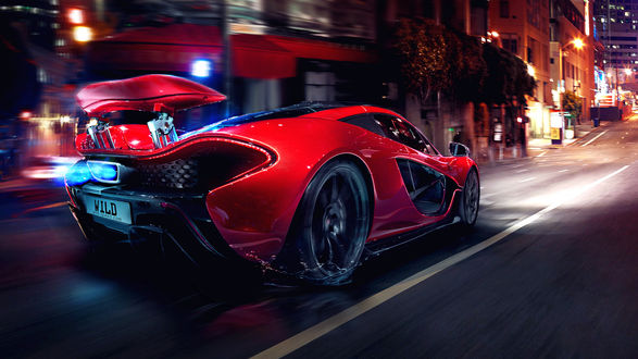 Обои на рабочий стол McLaren P1 / Макларен P1 несется по ночному городу, by Wild-Speed