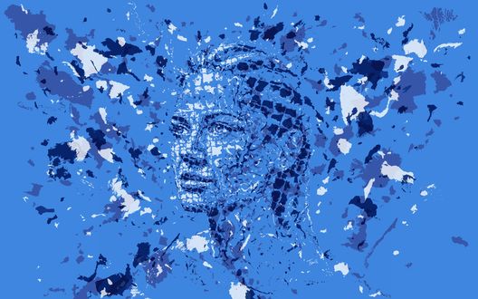 Обои на рабочий стол Мозаичный портрет девушки на голубом фоне, автор Charis Tsevis
