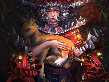 Обои на рабочий стол Колдунья с олененком на руках, by Linh Phuong