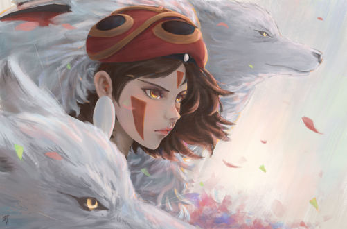 Обои на рабочий стол Сан / San из аниме Принцесса Мононоке / Mononoke Hime, by danielju