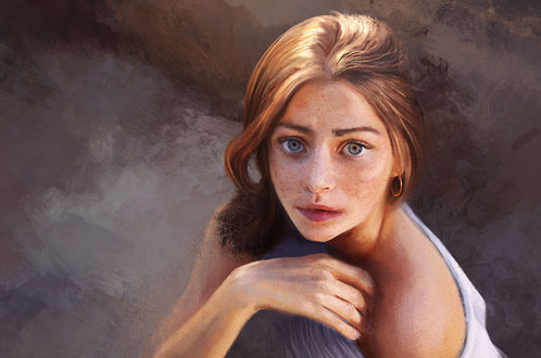 Обои на рабочий стол Девушка с встревоженным взглядом, by Mandy Jurgens