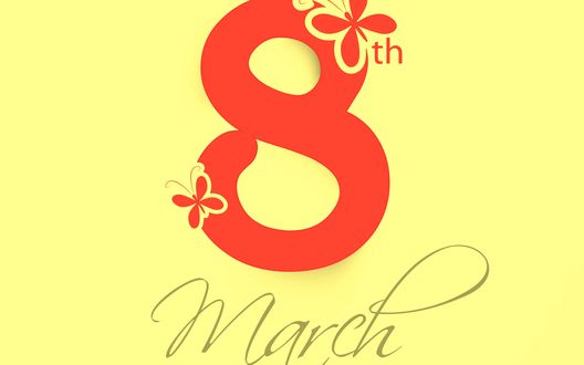 Обои на рабочий стол Фраза 8 march / 8 марта на желтом фоне