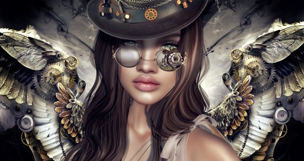 Обои на рабочий стол Портрет девушки с крыльями, в стиле стимпанк, by Aliylia