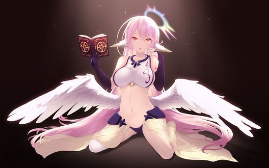 Обои на рабочий стол Jibril / Джибрил держит книгу в руке, персонаж из аниме No Game No Life / Без игры жизни нет, art by Cait