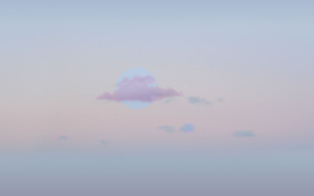 Обои для рабочего стола Сиреневое облачко закрывает голубую луну в розовом небе в пастельных тонах, by luccaspaivasilva