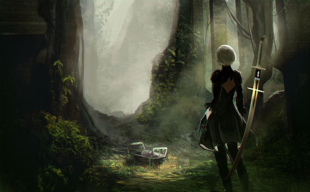 Обои для рабочего стола YoRHa №2 тип B из игры NieR: Automata, by momokurigohan01