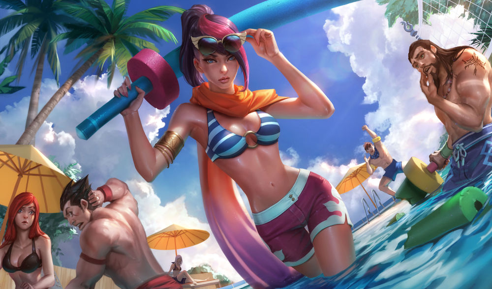Обои для рабочего стола Fiora / Фиора идет по бассейну, под взгляды окружающих, из игры League of Legends / Лига Легенд