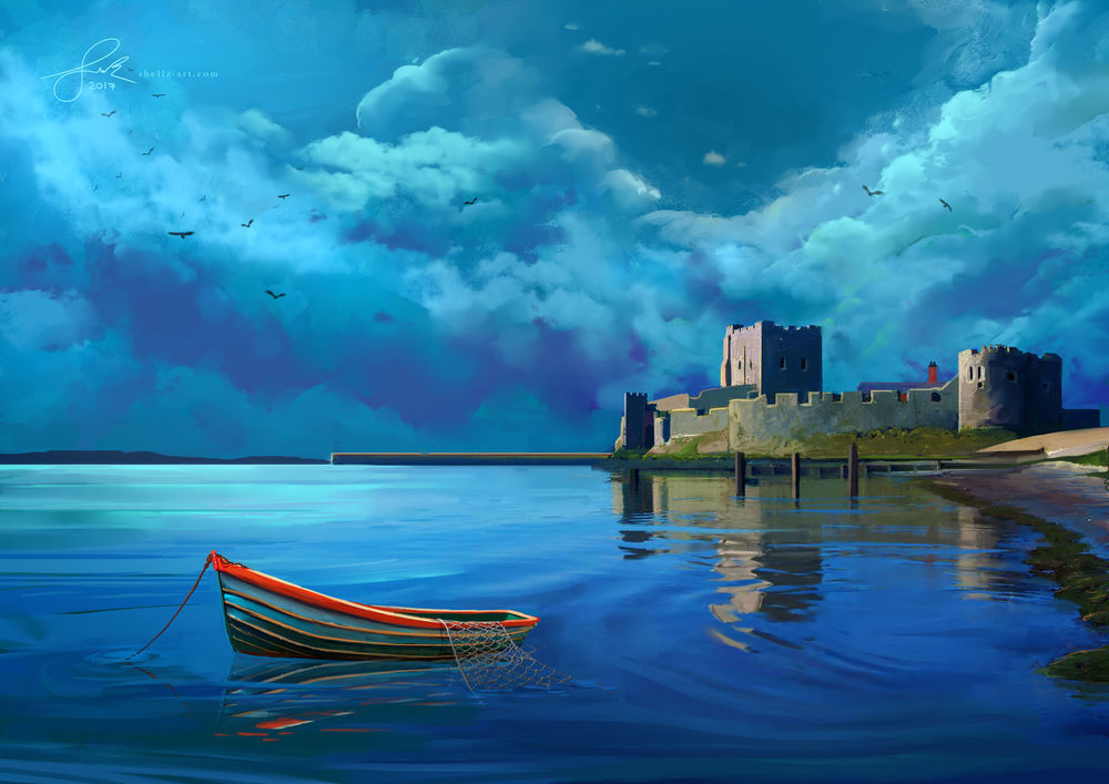 Обои для рабочего стола Лодка дрейфует на воде, by Shellz - art