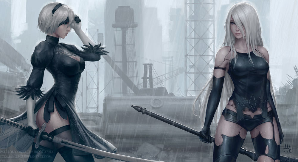 Обои для рабочего стола YoRHa №2 тип A, №2 тип B из игры NieR: Automata, by Sciamano240