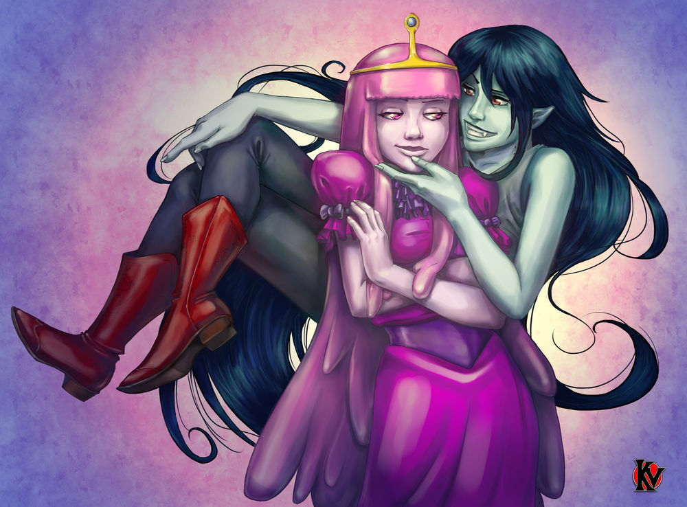 Обои для рабочего стола Princess Bubblegum / Принцесса Бубльгум и Marceline the Vampire Queen / Марселин, Королева Вампиров из мультсериала Adventure Time / Время Приключений, by Kao-Valer