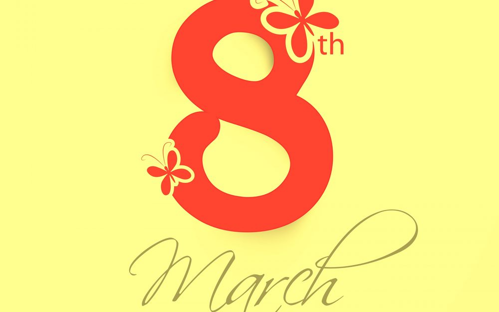 Обои для рабочего стола Фраза 8 march / 8 марта на желтом фоне